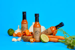 Lomalita habanero hot sauce bottles with all natural ingredients